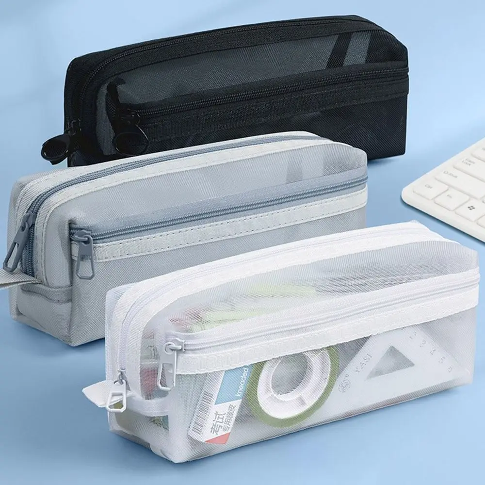 Clear Mesh Pencil Pouch For Exam - Organizer na długopisy z siatki, dwuwarstwowy,