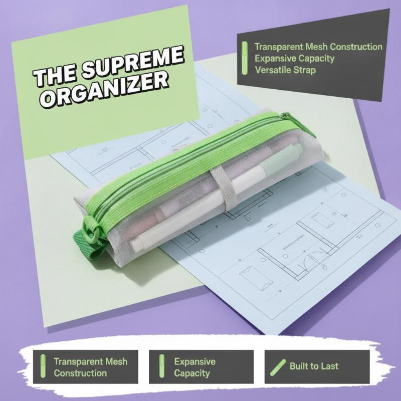 Clear Mesh Pencil Pouch For Exam - Przezroczysty piórnik z siatki z podwójnym