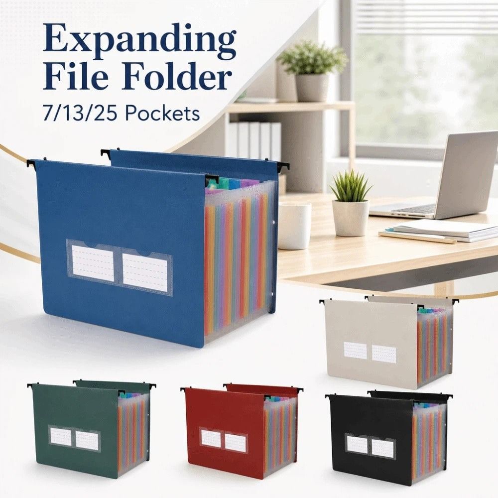 Expandable Accordion File Folder 13 Pockets - Teczka rozszerzana z 7/13/25 przegródkami, pyłoszczelna,