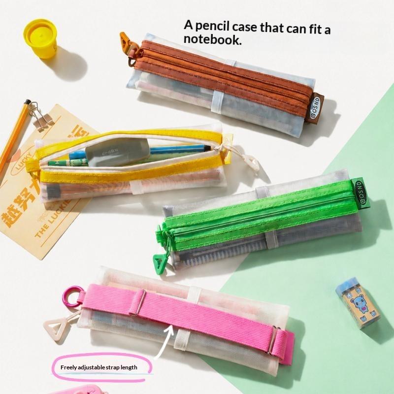 Clear Mesh Pencil Pouch For Exam - Przezroczysty piórnik z siatki z podwójnym