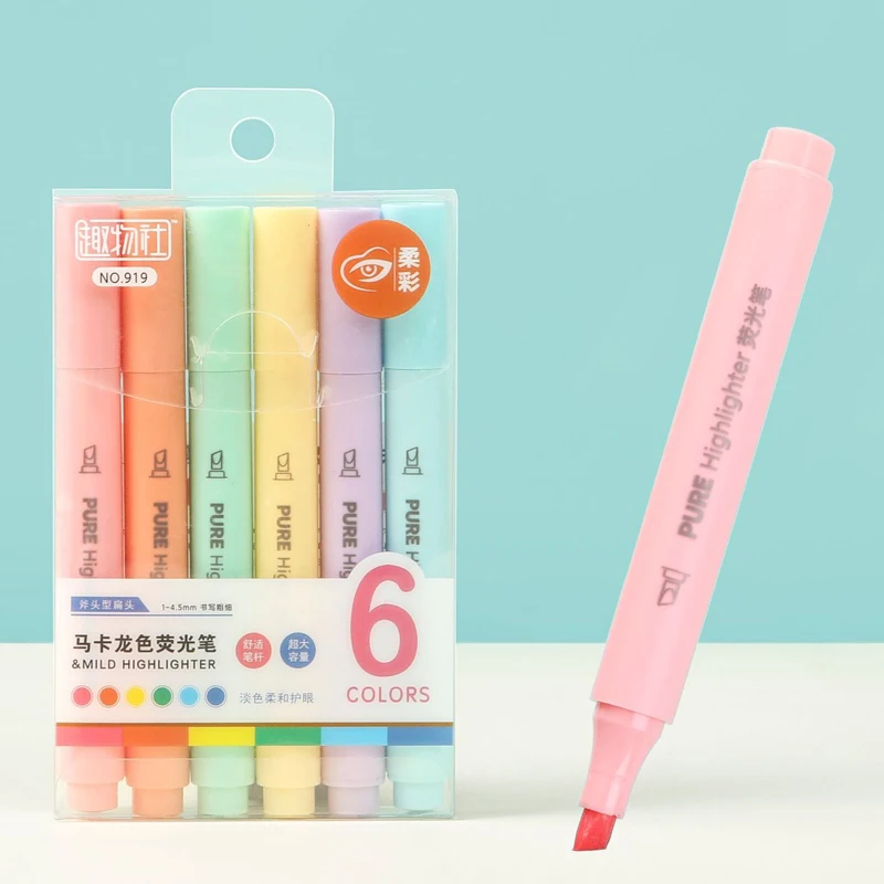 Pastel Highlighter Set Double Ended - 6 sztuk/zestaw Pastelowe Zakreślacze Macaron, Markery