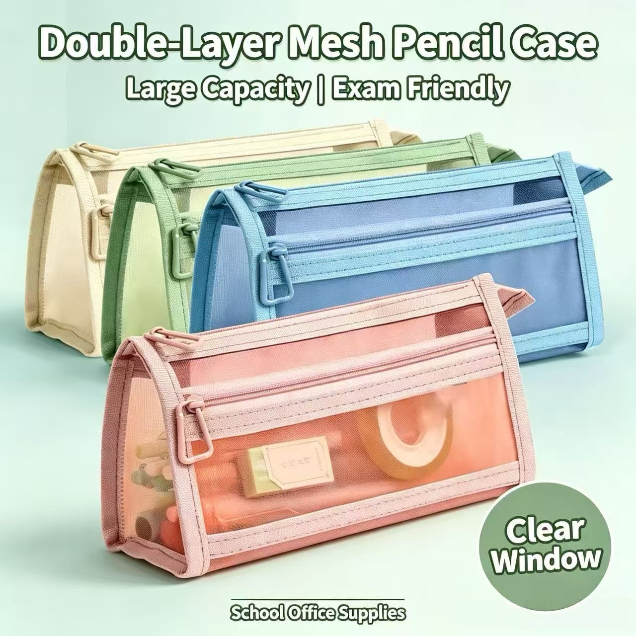 Dwupoziomowy przezroczysty pió – Clear Mesh Pencil Pouch For Exam recenzja i cena