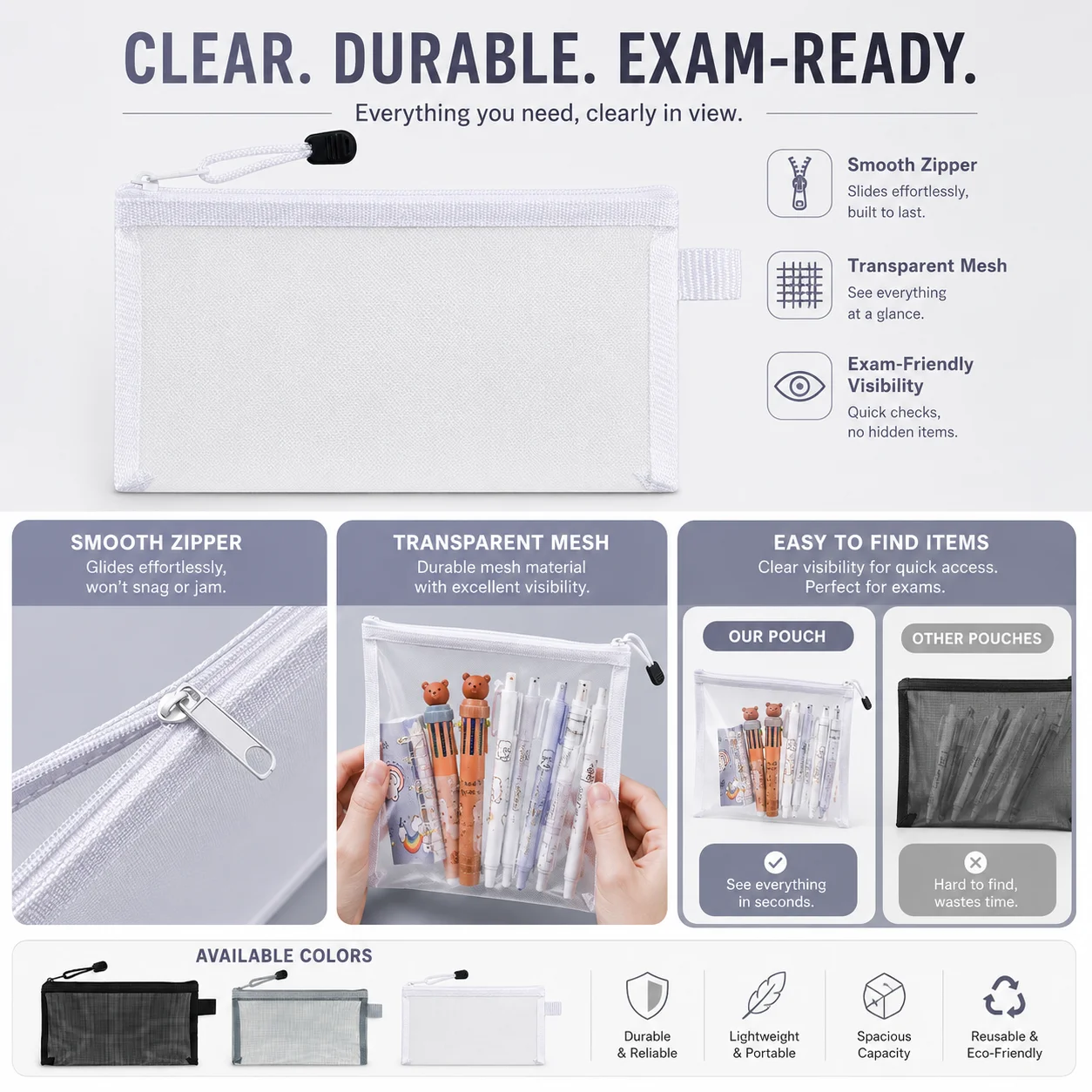 Przezroczysty piórnik z siatki – Clear Mesh Pencil Pouch For Exam recenzja i cena