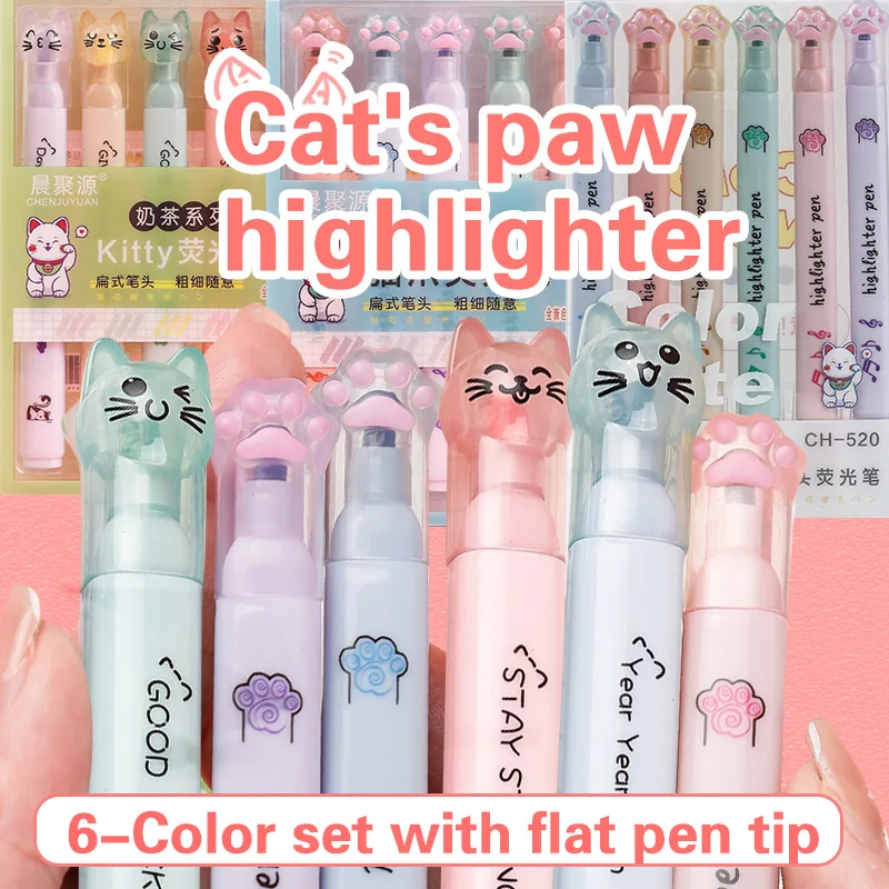 6 sztuk/paczka Kawaii Cat Claw – Pastel Highlighter Set Double Ended recenzja i cena