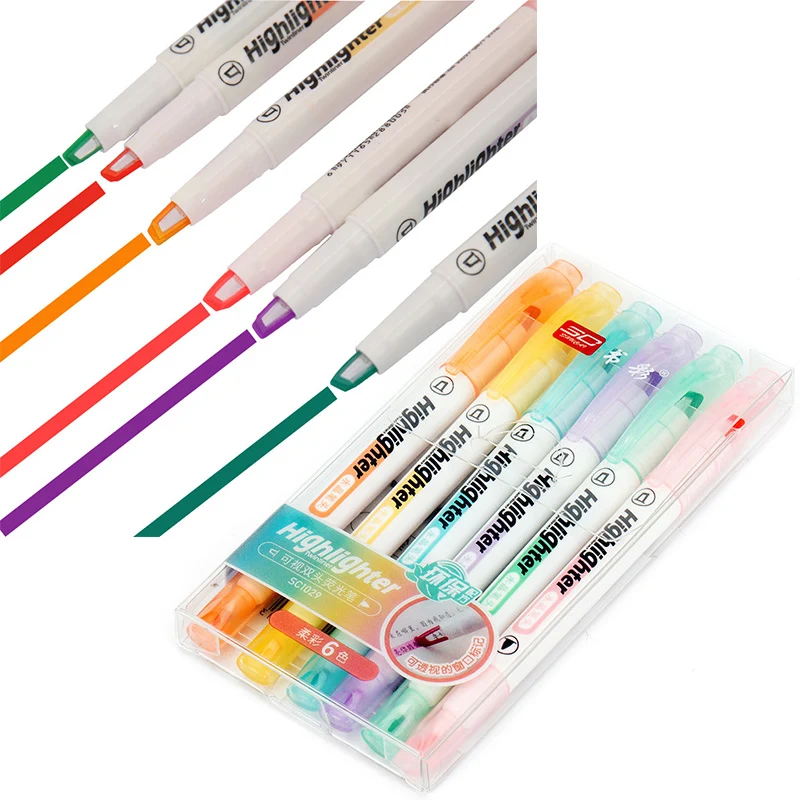 6 kolorów/zestaw unikalny zakr – Pastel Highlighter Set Double Ended recenzja i cena